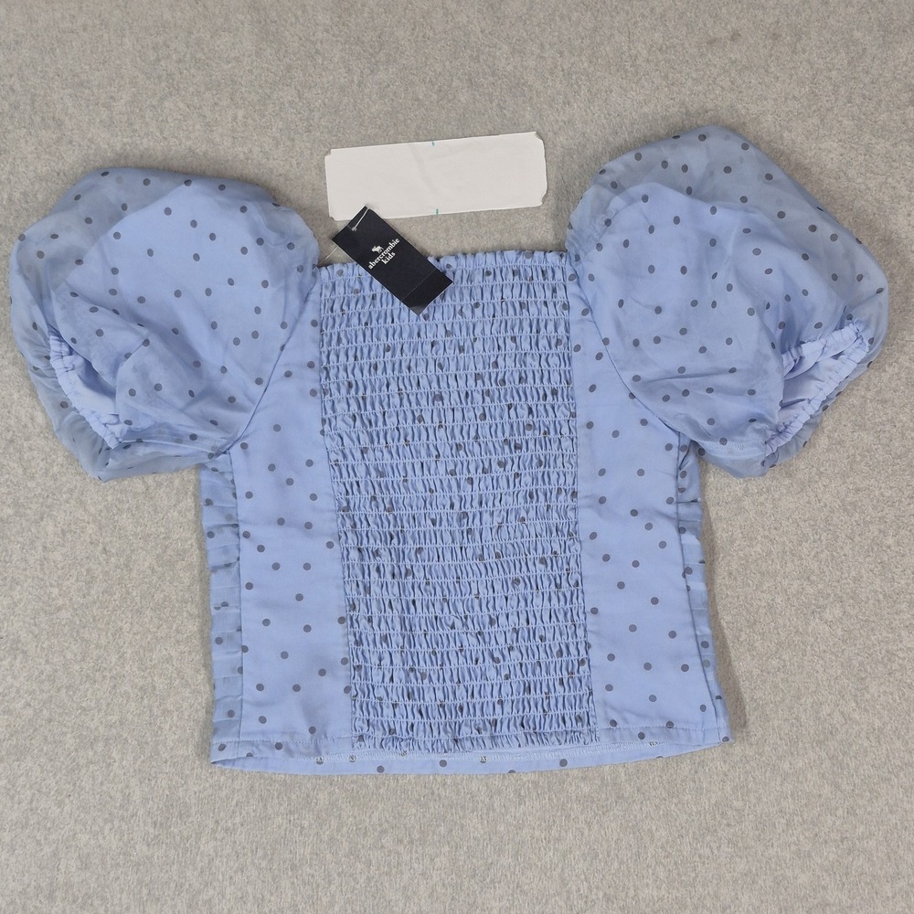 Abercrombie Kids Girls Blouse 11/12 Light Blue Polka Dot Boho Milkmaid NWT